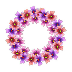 Circle simple flowers wreath.Cute watercolor hand drawn illustration.