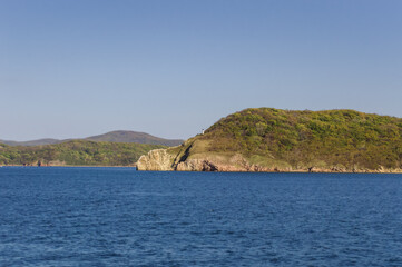 Fototapeta na wymiar view from sea on Russkiy island