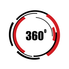 360 degrees icon isolated on white background. 360 degrees logotype design concept with colorful lines. Angle 360 rotate icon