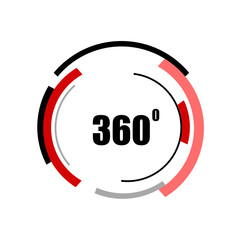 360 degrees icon isolated on white background. 360 degrees logotype design concept with colorful lines. Angle 360 rotate icon