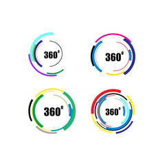 360 degrees icon set isolated on white background. 360 degrees logotype design concept with colorful lines. Angle 360 rotate icon