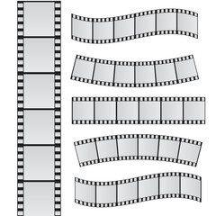 Slide film frame set. Film reel and roll 35mm vector