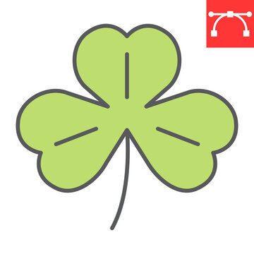 Three leaf clover color line icon, St. Patricks day and holiday, shamrock vector icon, vector graphics, editable stroke filled outline sign, eps 10.