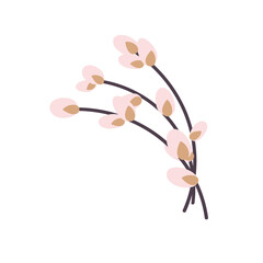  Willow twig isolated on a white background. Easter willow.Flat vector illustration. Design for Easter, packaging