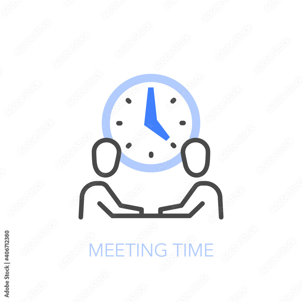 Poster Meeting time symbol with two people in dialogue. Easy to use for your website or presentation.