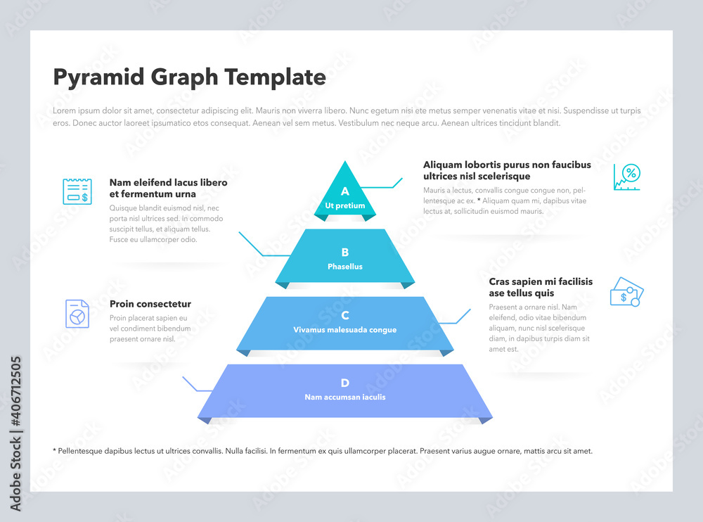 Poster Pyramid graph template with 4 colorful steps. Easy to use for your website or presentation.