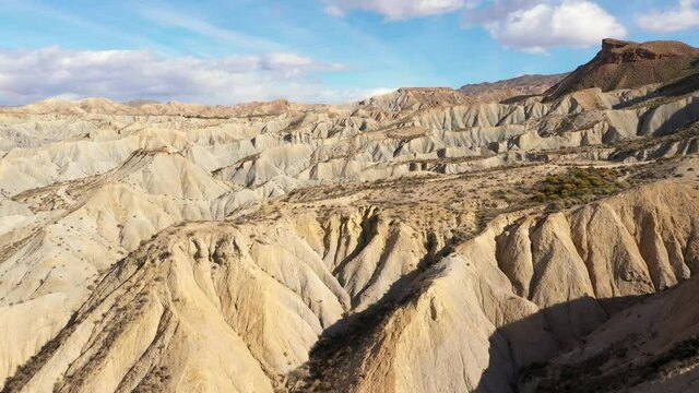 drone Aerial view of Tabernas desert landscape in Andalusia Almeria Spain Only desert in Europe