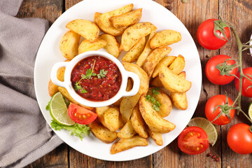 fries french fries and spicy tomato sauce