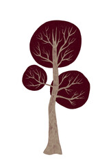 Abstract tree with red leaves on white background. Hand drawn illustration