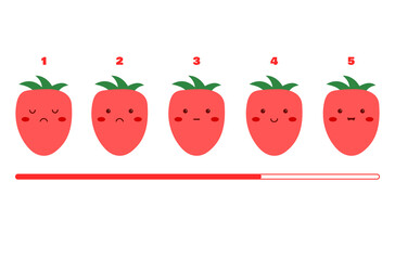 Strawberry character. Strawberry emoji. Strawberry emoticon. Cute style strawberry character. Rating scale. Illustration vector.