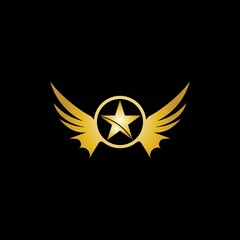 Gold Winged Star Logo Vector in Elegant Style with Black Background