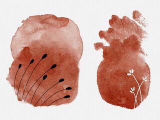 Brown Red Hand Drawing Watercolor Spring Wedding Template Abstract Flowers Illustration