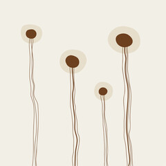 Mid century modern abstract art. Vector illustration with organic shapes, curved lines. Terracotta tone.