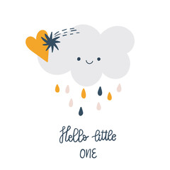 Modern stylich kids poster in scandinavian style. Cute scandi card with cloud, cute elements and lettering text. Vector hand drawn doodles. Children, baby nursery desigsn and print.