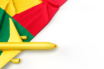 Passenger airplane and flag of Benin. 3D illustration