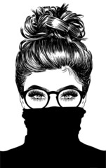 Beautiful Woman With Messy Bun Wearing Black Turtleneck