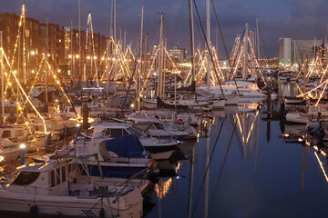 The Netherlands. The illuminated sailing port of Scheveningen
