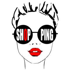 girl in glasses_shopping red