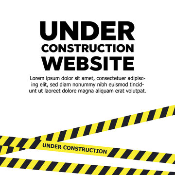 Under construction design, website development concept. Warning tape banner