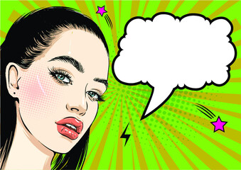 Pop art girl with comic bubble