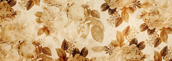 cadre de papier peint vintage de bordure florale fleur sépia
