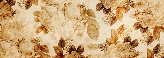 Fototapeten Vintage-Tapetenrahmen aus Sepia-Blume mit Blumenrand © peacefy