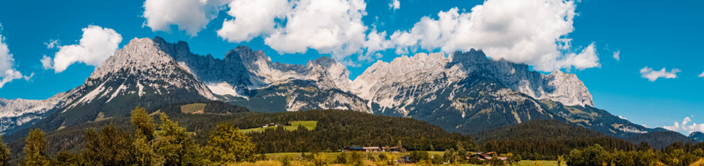 High resolution stitched panorama of a beautiful alpine summer view at Ellmau, Wilder Kaiser,...