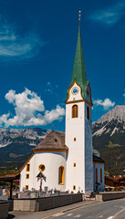 Beautiful church on a sunny day at Ellmau, Wilder Kaiser, Tyrol, Austria