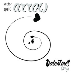 Arrow. Spiral. Pointer. Vintage floral arrow. Heart. Valentine's Day. Pointer. Isolated decorative element on a white background. Wedding. Vector illustration.