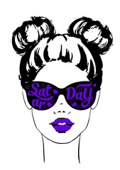 Women face with sunglasses Saturday. Fashion Girls Illustration Set