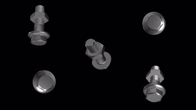 4ps positions. Bolt and nut. The animation of the tightening nut and bolt metal Grey. Video without background. Isolated object with an alpha channel. 4444 4k 3D Realistic.