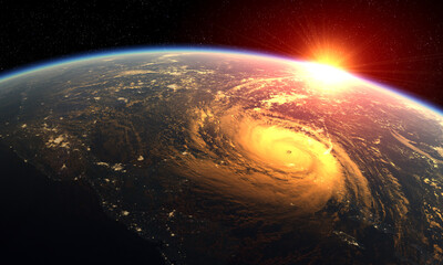 tropical cyclone as seen from space, 3D illustration - obrazy, fototapety, plakaty