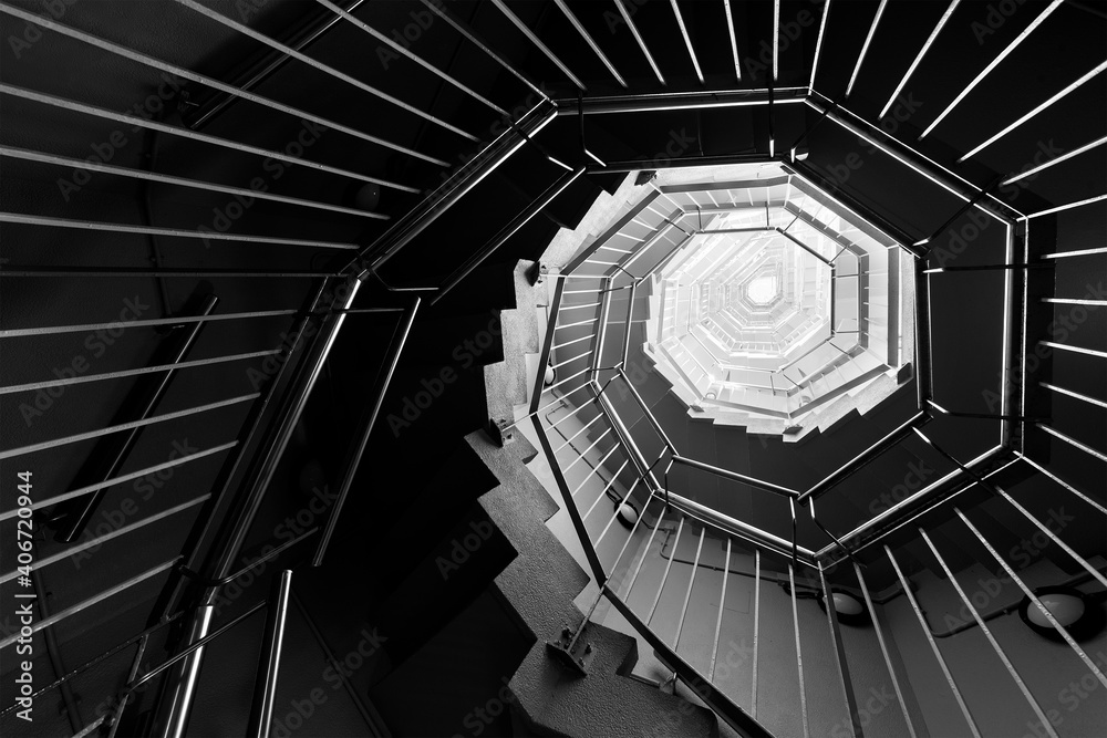 Poster spiral staircase. modern building abstract background
