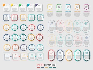 mega bundle minimal business Infographics template. timeline with 5 steps, options and marketing icons .Vector linear infographic with two circle conected elements. Can be use for presentation.