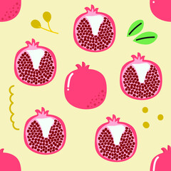 Hand drawn seamless pattern of garnet, pomegranate. Love fruit concept. Flat illustration.
