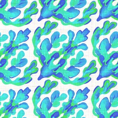 Teal blue floral linen texture background. Seamless abstract textile effect. Flower aqua melange dye pattern. Coastal cottage decor, modern sailing fashion or soft furnishing repeat cotton print
