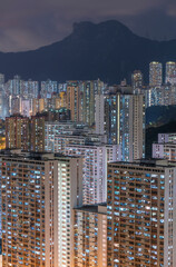 Mountain Lion Rock and skyline of Hong Kong city at night