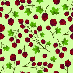 Vector seamless pattern with red gooseberry; for wrapping paper, packaging, fabric, textile, etc.