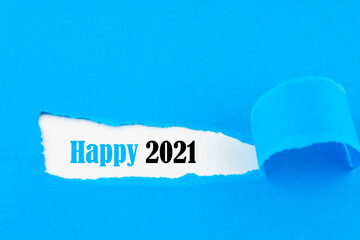 Happy 2021. The text is written under torn paper.