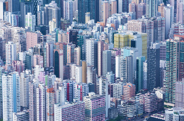 Aerial view of downtown district of Hong Kong city