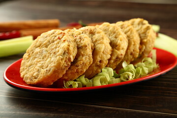 Homemade uncooked vegan cutlets ready for cooking. 