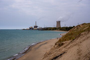 Fototapeta na wymiar Industrial Power Plant on the Border of Indiana Dunes National Park