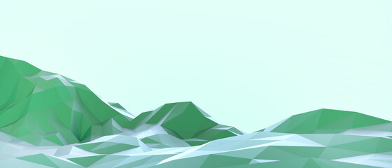 Abstract Background and Geometric Mountain Landscape concept with Gradient Green Background,Copy space,design for banner - 3d rendering