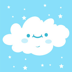 Cute cartoon cloud emoji. Vector illustration.