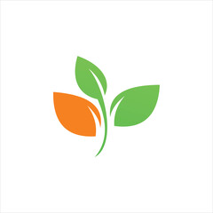 creative green orange nature leaf logo design
