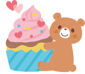 ベアーとカップケーキのイラスト