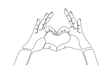 Continuous line drawing of hand holding love heart on white background. Single one line art of valentine. Vector illustration