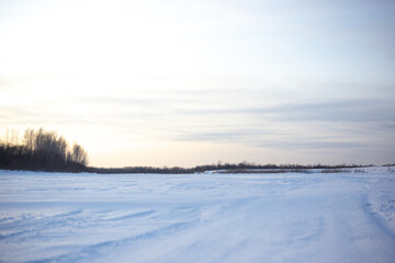 Scenery. snowy field in Siberia. cold nature. winter