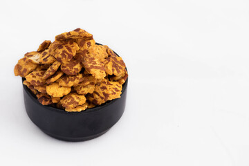 Premium Quality Famous Indian Salted Snacks Chatpata Chana Jor Garam Is Healthy Protein Diet Prepared From Pressed Flattered Bengal Chana Dal Gram Grain Mixed With Spices Isolated On White Background