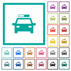 Police car flat color icons with quadrant frames